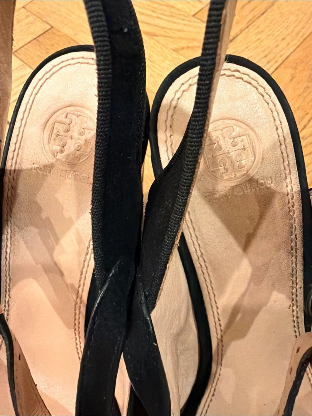 Tory Burch Black Suede Polka Dot Platform Wedge Sandals Size 11